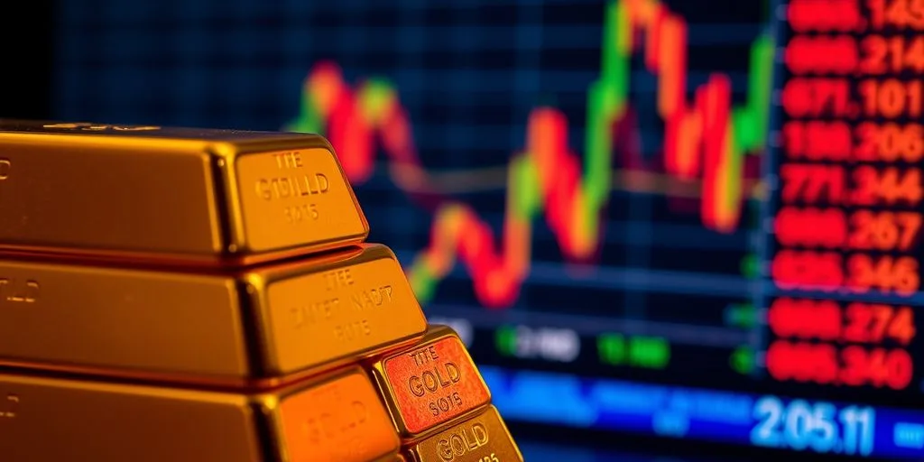 Gold bars with stock market chart