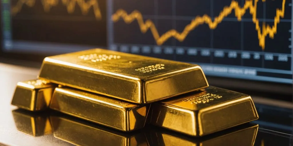 Gold bars with financial charts background